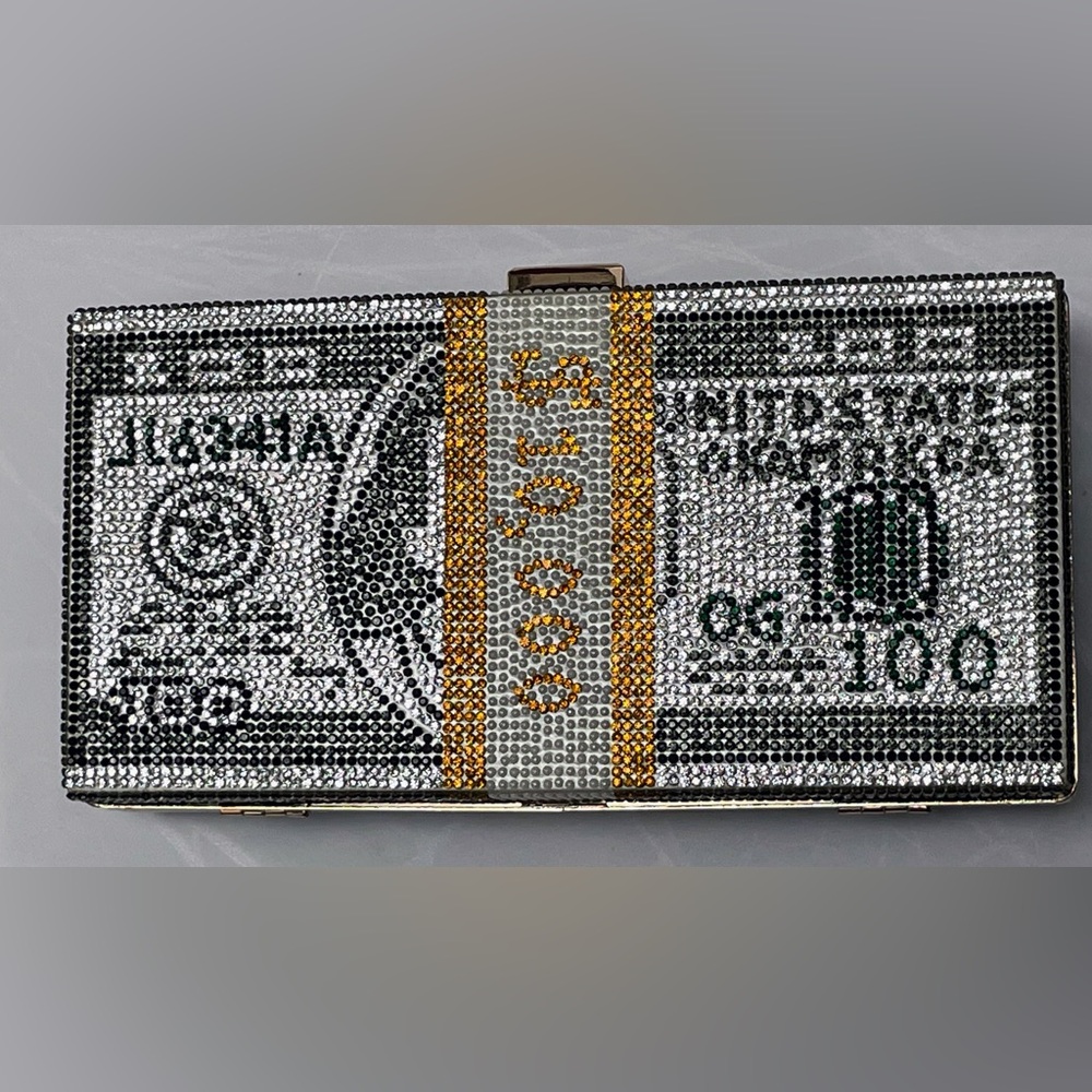 FASHION $100 USA DOLLAR BILL $10K 💵MONEY STACK RHINESTONE 💎BLING 💎CROSSBODY BAG